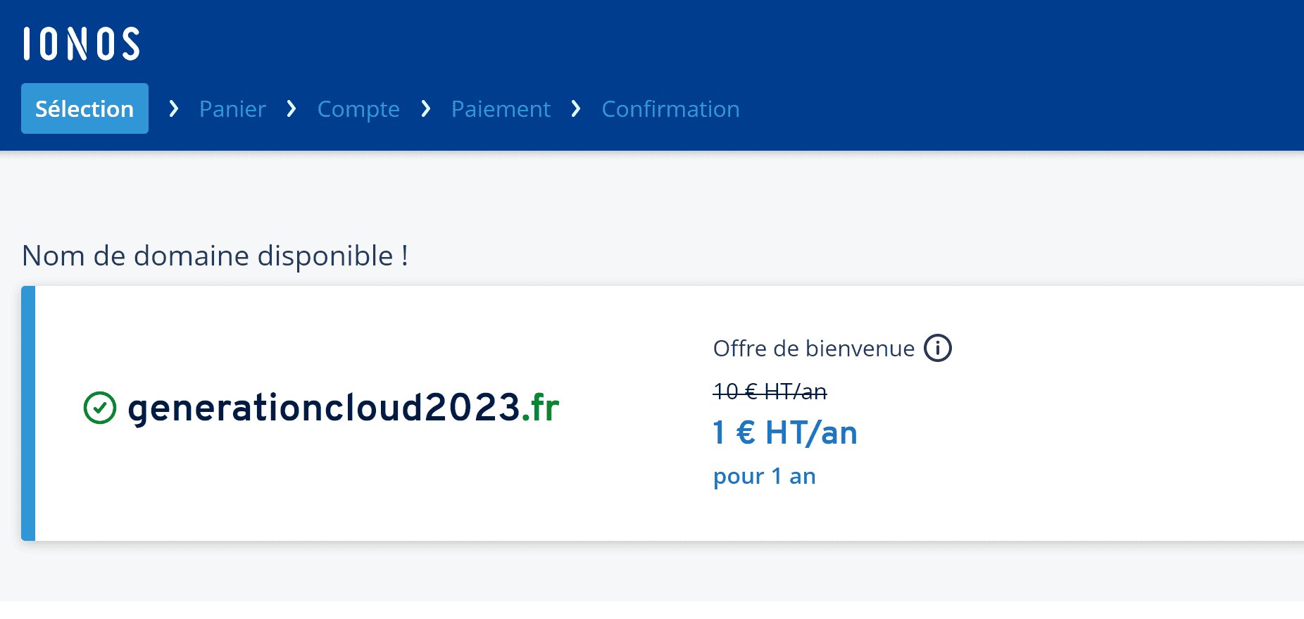 Achat Domaine Compte Ionos
