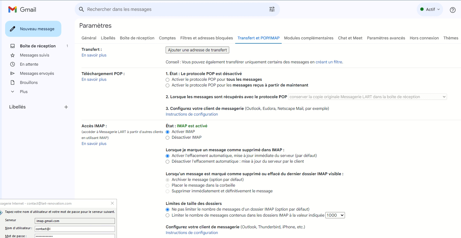 Autorisations Imap Google Workspace