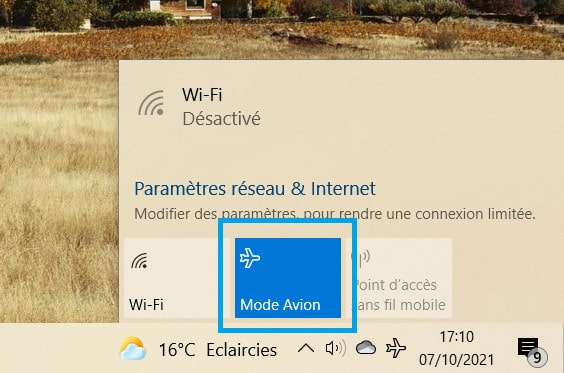 Desactiver Mode Avion Windows 10