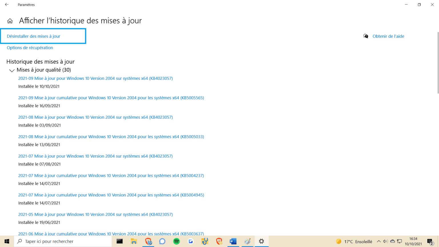 Desinstaller Mise A Jour Windows 10