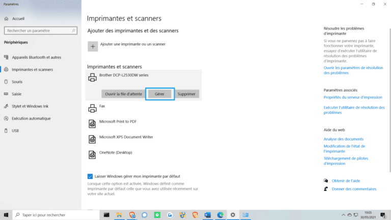 Gérer Imprimante Windows 10