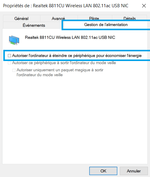Gestiion De L'alimentation Carte Wifi Windows