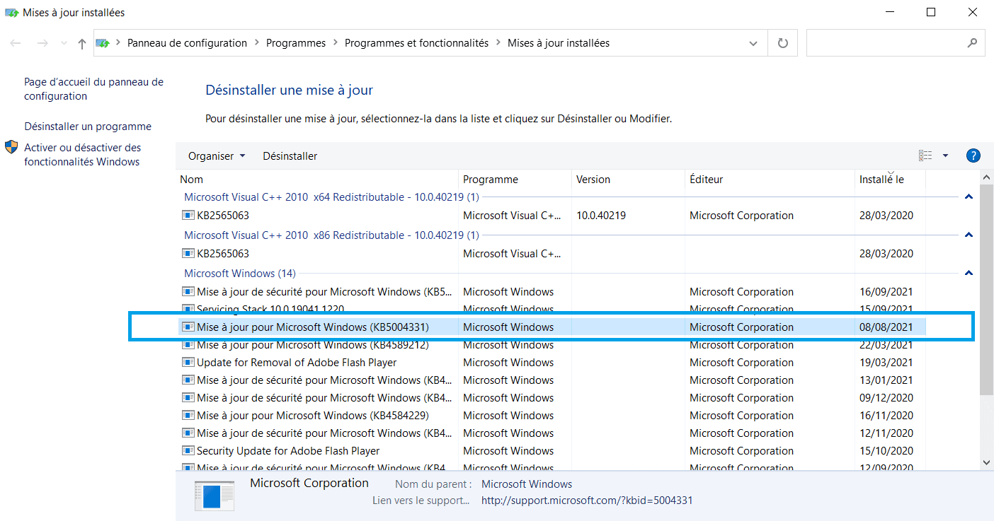Mise A Jour Installées Windows