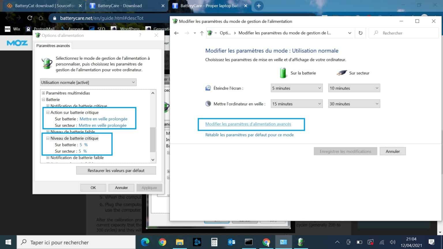 Options Alimentation Windows 10