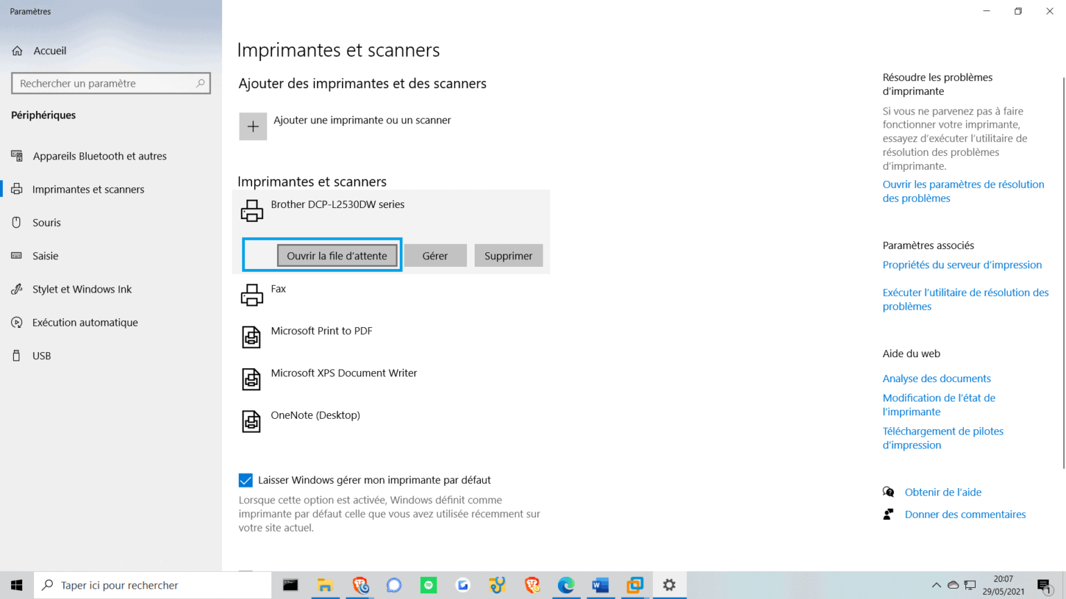 Ouvrir File D'attente Windows Impression