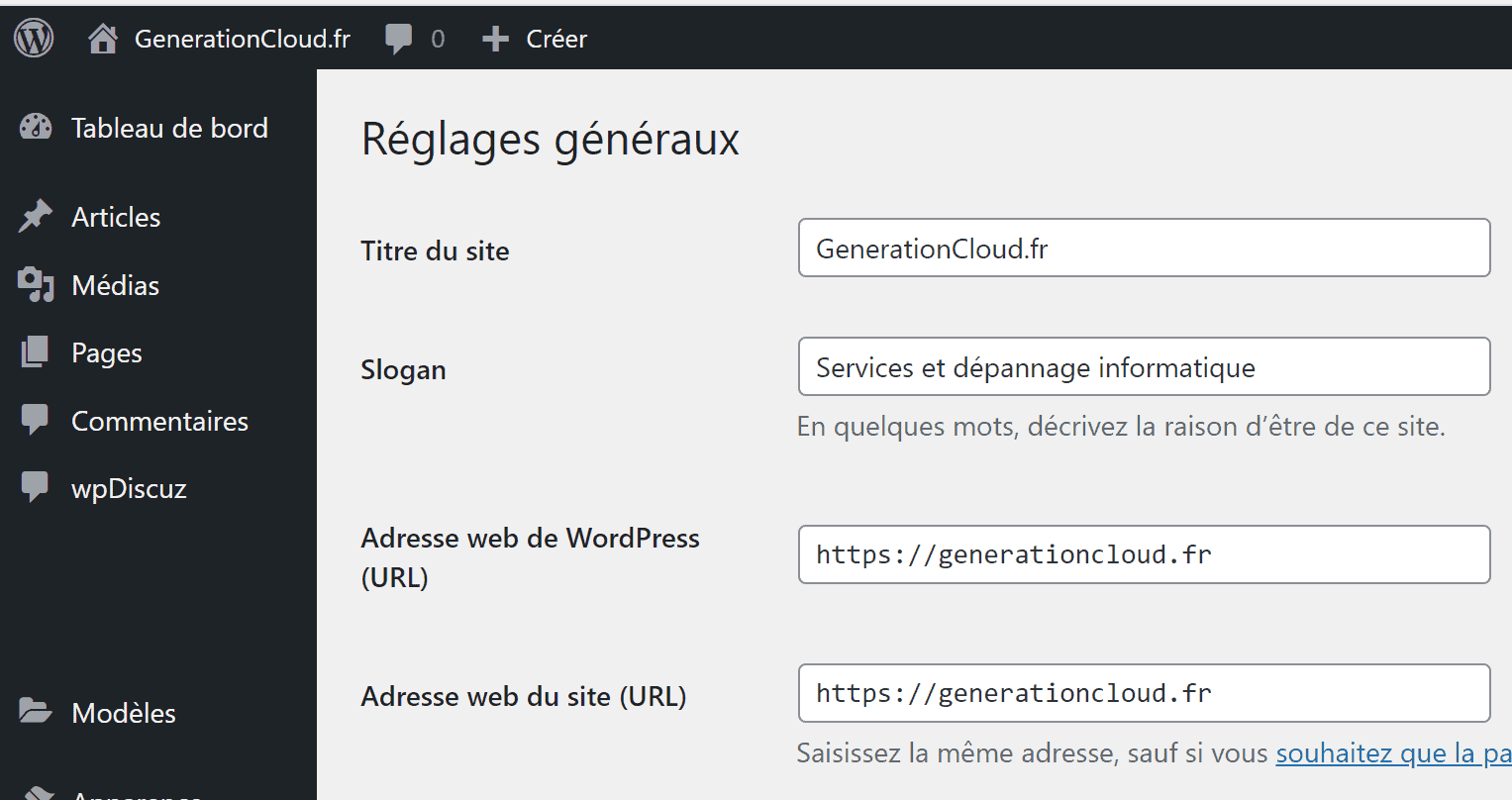 Pannel Administation Wordpress