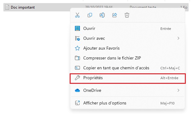 Proprietes Fichier Windows 11