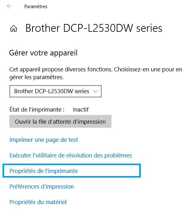Proprietes Imprimante Windows 10