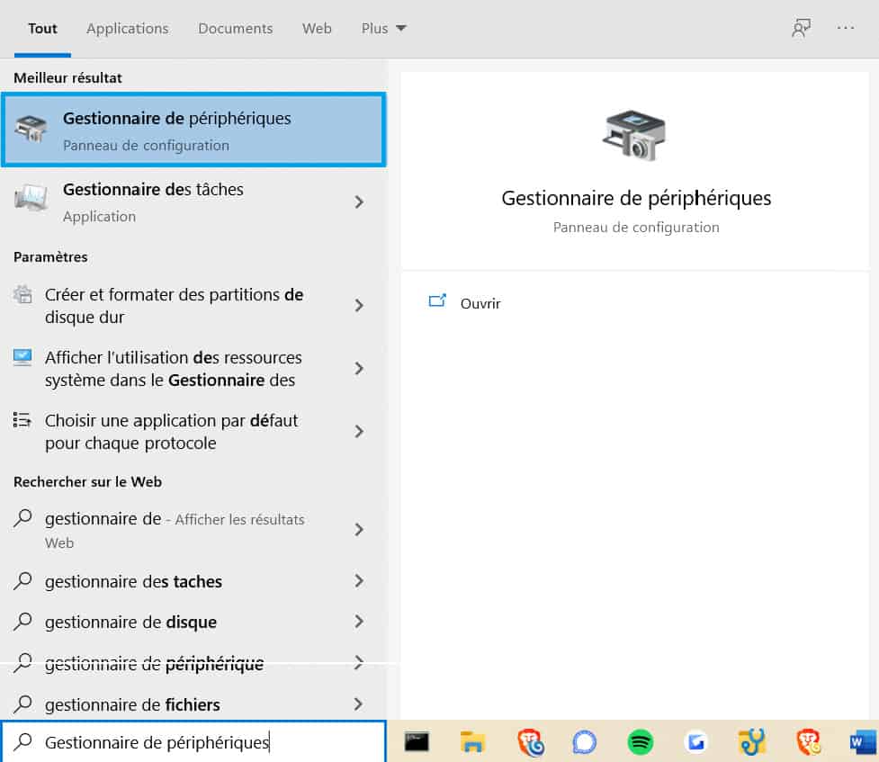 Recherche Gestionnaire De Peripherique Windows 10