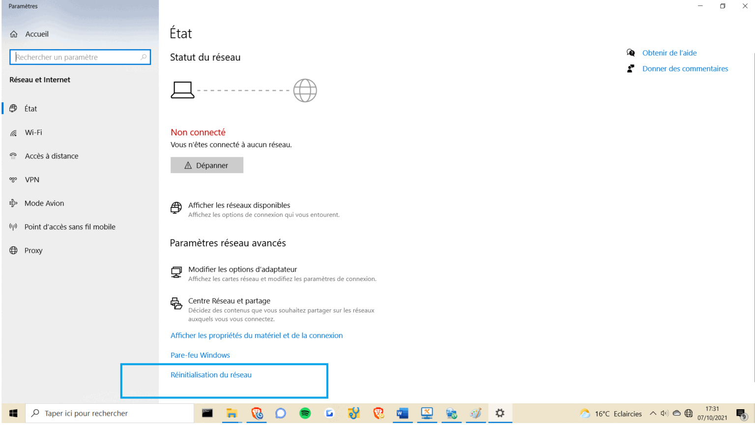 Reinitialisation Du Réseau Windows 10