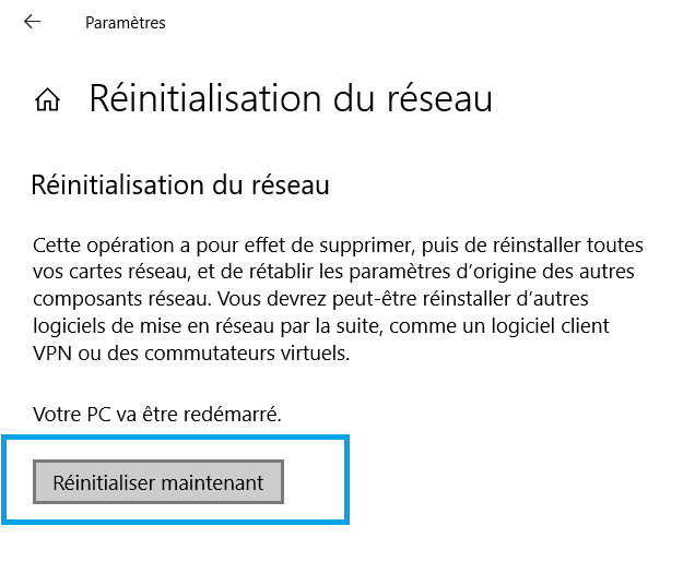 Reinitialiser Maintenant Reseau Windows