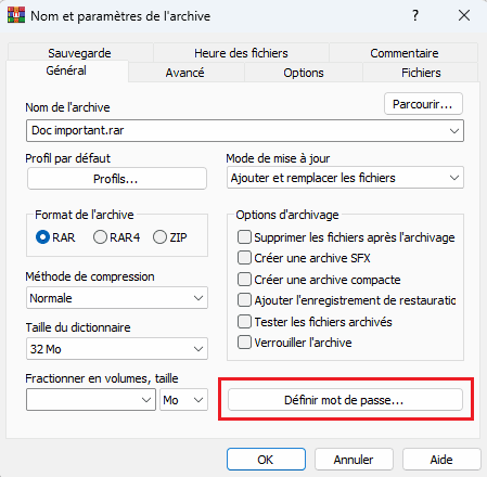 Winrar Definir Mot De Passe