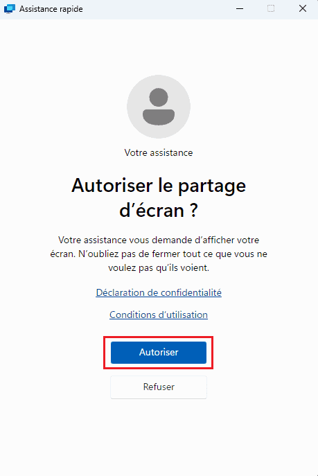 Autoriser le partage d'écran