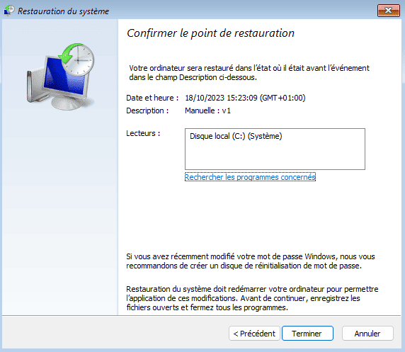 Confirmer Restauration